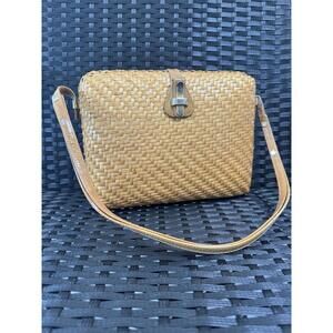 Vintage Rodo Italy Woven Wicker Rattan Crossbody Shoulder Bag‎ Leather Strap